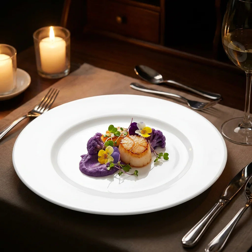 Hotel Quality White Porcelain Plate - Scratch Resistant and Non-Porous