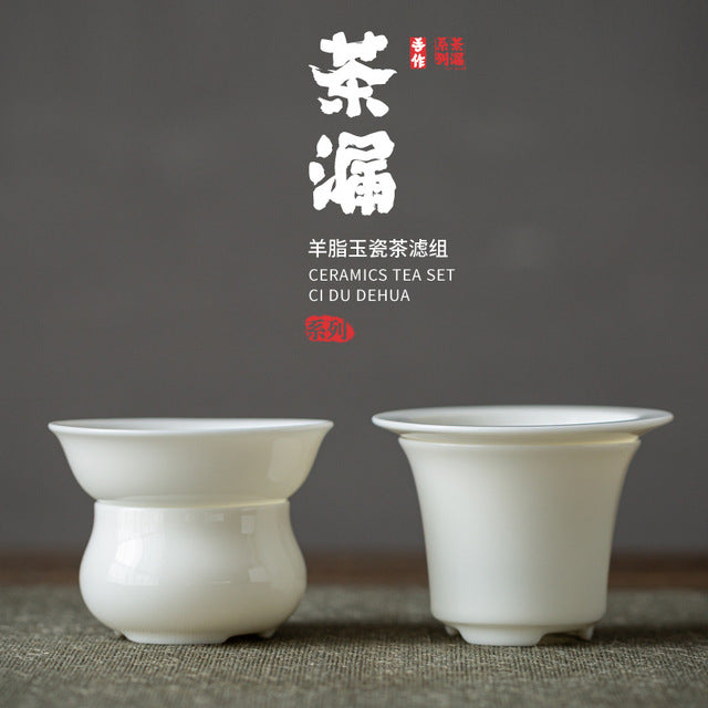 Master Tea Infuser Set - Jade-white Dehua Porcelain Tea Strainer